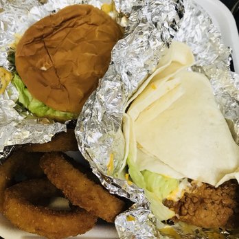 Cook Out - a chicken sandwich and onion rings - Burgers Near Me - Greer, South Carolina Cook Out - a chicken sandwich and onion rings - Burgers Near Me - Greer, South Carolina