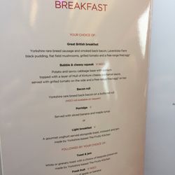 London North Eastern Railway - 1st class breakfast menu(free on 1st class) or you can choose lunch.