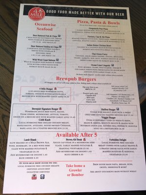 Menu photo 5 4 MILE BREWING Victoria, BC Menu photo 5 4 MILE BREWING Victoria, BC