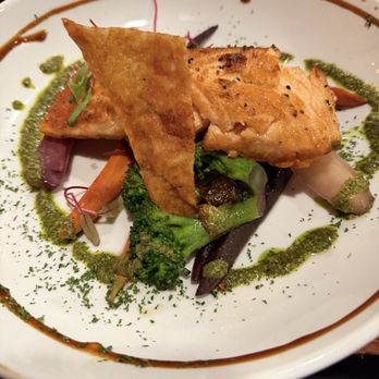 Salty Steer - Pan-seared salmon w seasonal veggies - Steakhouses Near Me - Wall, South Dakota Salty Steer - Pan-seared salmon w seasonal veggies - Steakhouses Near Me - Wall, South Dakota
