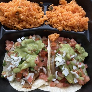 Mesquite Fresh Street Mex - Two chicken taco plate with rice, no beans. Get the guac sauce! - Mexican Near Me - Phoenix, Arizona Mesquite Fresh Street Mex - Two chicken taco plate with rice, no beans. Get the guac sauce! - Mexican Near Me - Phoenix, Arizona