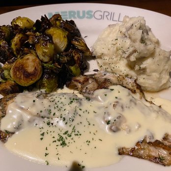 J. Alexander's - Tilapia with brussel sprouts & mashed potatoes - New American Near Me - Houston, Texas