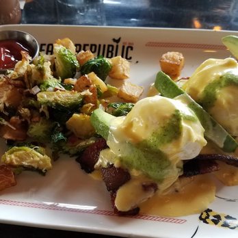 Breakfast Republic - Jurassic bacon Benedict with avocado and upgraded Brussels - Breakfast & Brunch Near Me - San Diego, California Breakfast Republic - Jurassic bacon Benedict with avocado and upgraded Brussels - Breakfast & Brunch Near Me - San Diego, California