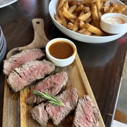 Filet mignon (medium temp) and caliente fries Filet mignon (medium temp) and caliente fries