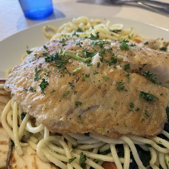 OPA! - Argos Tilapia--pasta with finely crusted tilapia. Spinach and diced tomatoes. Pita bread and grated cheese. - Greek Near Me - Avon, Indiana