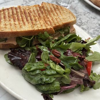 Freesoulcaffe - "Chicken" panini and side salad with pecans - Vegan Near Me - Tustin, California Freesoulcaffe - "Chicken" panini and side salad with pecans - Vegan Near Me - Tustin, California