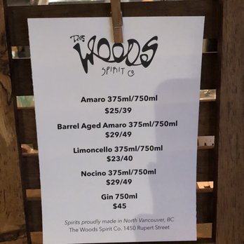 Woods Spirits - Menu - Distilleries Near Me