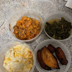 Ka'ribbean Fire - Yams, Mac and cheese, plantains, greens (ate 1/2 before I took the pic)