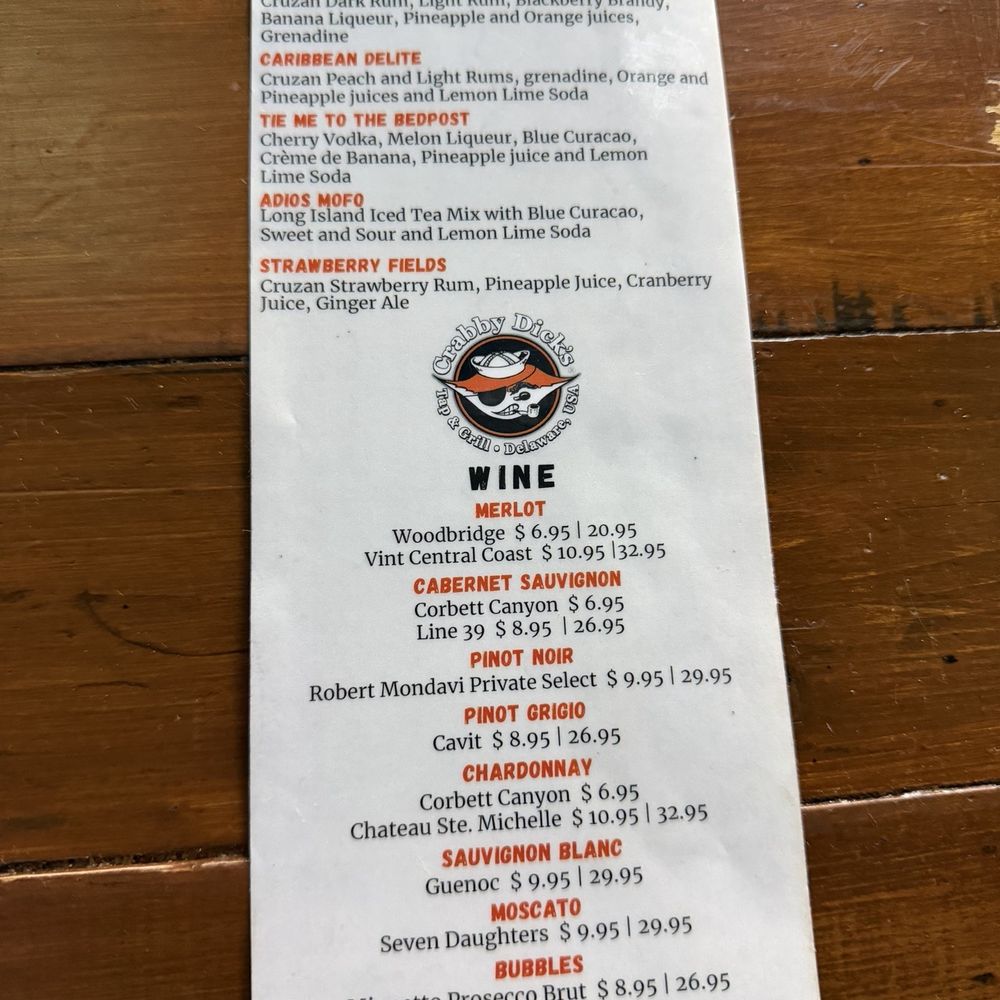 Crabby Dick’s - Drink menu 2 - Seafood Near Me - Rehoboth beach, Delaware Crabby Dick’s - Drink menu 2 - Seafood Near Me - Rehoboth beach, Delaware