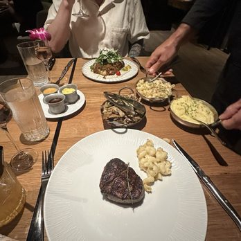 BOA Steakhouse - Petite Mignon, sautéed Mushrooms, Mac and cheese, mashed potatoes & cauliflower Milanese (vegan) - Steakhouses Near Me - Austin, Texas