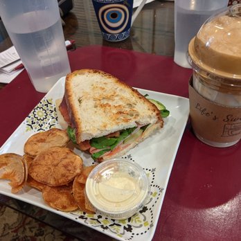 Life's Sweet - (half shown) Ham and Swiss Panini with house made chips, Whipped Coffee - Desserts Near Me - Chicago, Illinois Life's Sweet - (half shown) Ham and Swiss Panini with house made chips, Whipped Coffee - Desserts Near Me - Chicago, Illinois