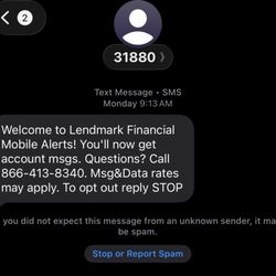 Lendmark Financial Services - Text message I received from Landmark Financial Services.