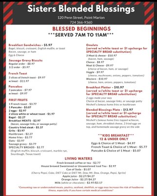 Menu photo 2 Sisters Blended Blessings Diner Point Marion, PA Menu photo 2 Sisters Blended Blessings Diner Point Marion, PA