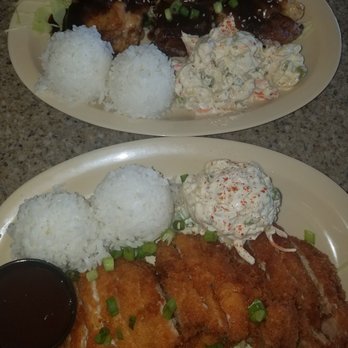Imua Hawaiian Style Restaurant - Shoya chicken and chicken katsu with white rice and macaroni salad - Hawaiian Near Me - Lewiston, Idaho