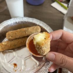 Vegan mozzarella sticks are gooey, not really in a good way