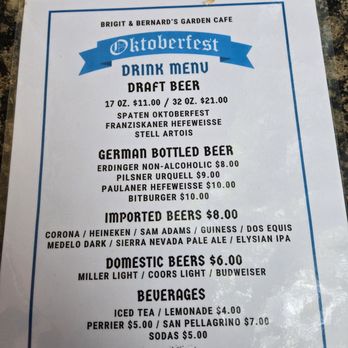 Brigit & Bernard's Garden Cafe - Oktoberfest celebration drink menu - American Near Me - Kahului, Hawaii Brigit & Bernard's Garden Cafe - Oktoberfest celebration drink menu - American Near Me - Kahului, Hawaii