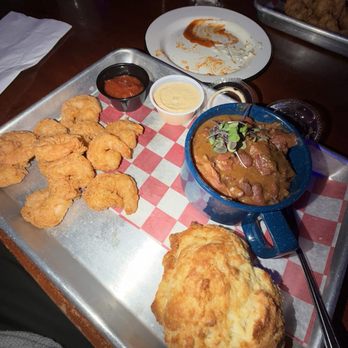 Ina Mae Tavern & Packaged Goods - Fried gulf shrimp, buttermilk biscuit and red beans and rice! - Southern Near Me - Chicago, Illinois