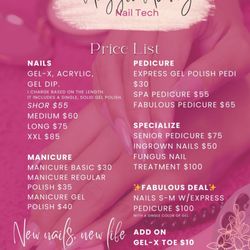 Fabulous Mobile Spa Pedicure & Manicure - Menu