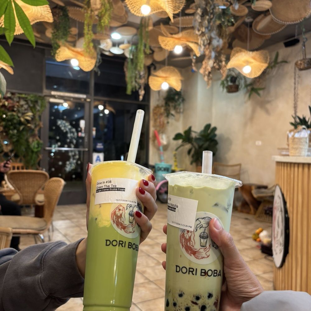 Green thai tea and strawberry matcha Green thai tea and strawberry matcha