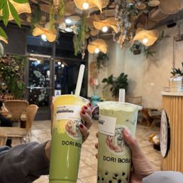 Green thai tea and strawberry matcha