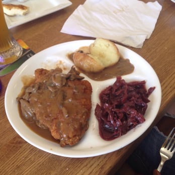 Max And Moritz - Jägerschnitzel with Knödel and red cabbage. - German Near Me - Fayetteville, North Carolina Max And Moritz - Jägerschnitzel with Knödel and red cabbage. - German Near Me - Fayetteville, North Carolina