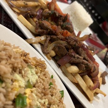 Lineas de Naska - B.1 LOMO SALTADO W/ FRIED RICE & side of WHITE RICE - Peruvian Near Me - New Rochelle, New York Lineas de Naska - B.1 LOMO SALTADO W/ FRIED RICE & side of WHITE RICE - Peruvian Near Me - New Rochelle, New York