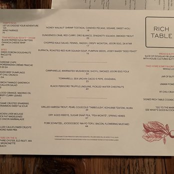 Rich Table - Menu - New American Near Me - San Francisco, California Rich Table - Menu - New American Near Me - San Francisco, California