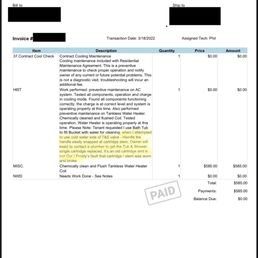 Frosty's Invoice, passing the blame for the damage and responsibility for the repair to the owner. Frosty's Invoice, passing the blame for the damage and responsibility for the repair to the owner.