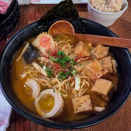 Ramen with spicy miso broth and fried tofu