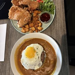 loco moco and chicken croffle