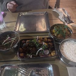 Mowgli - Fenugreek Kissed Chips, Mowgli House Chicken Mowgli Paneer, Jasmine rice