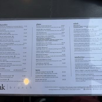 Oak - Food Menu - New American Near Me - Laguna Beach, California
