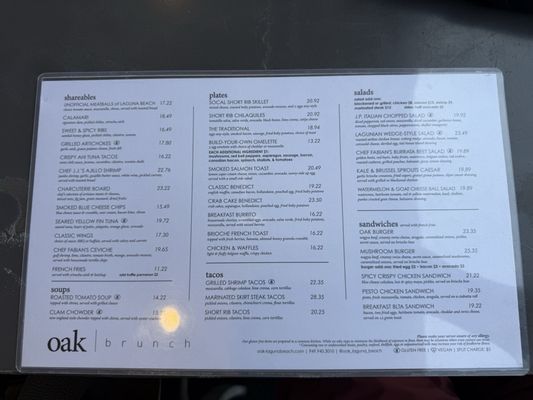 Menu photo 8 Oak Laguna Beach, CA