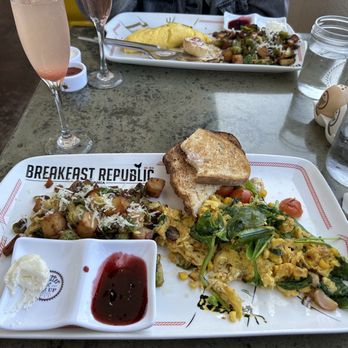 Breakfast Republic - Seasonal Veggie Scramble & Guava Mimosa - Breakfast & Brunch Near Me - Long Beach, California Breakfast Republic - Seasonal Veggie Scramble & Guava Mimosa - Breakfast & Brunch Near Me - Long Beach, California