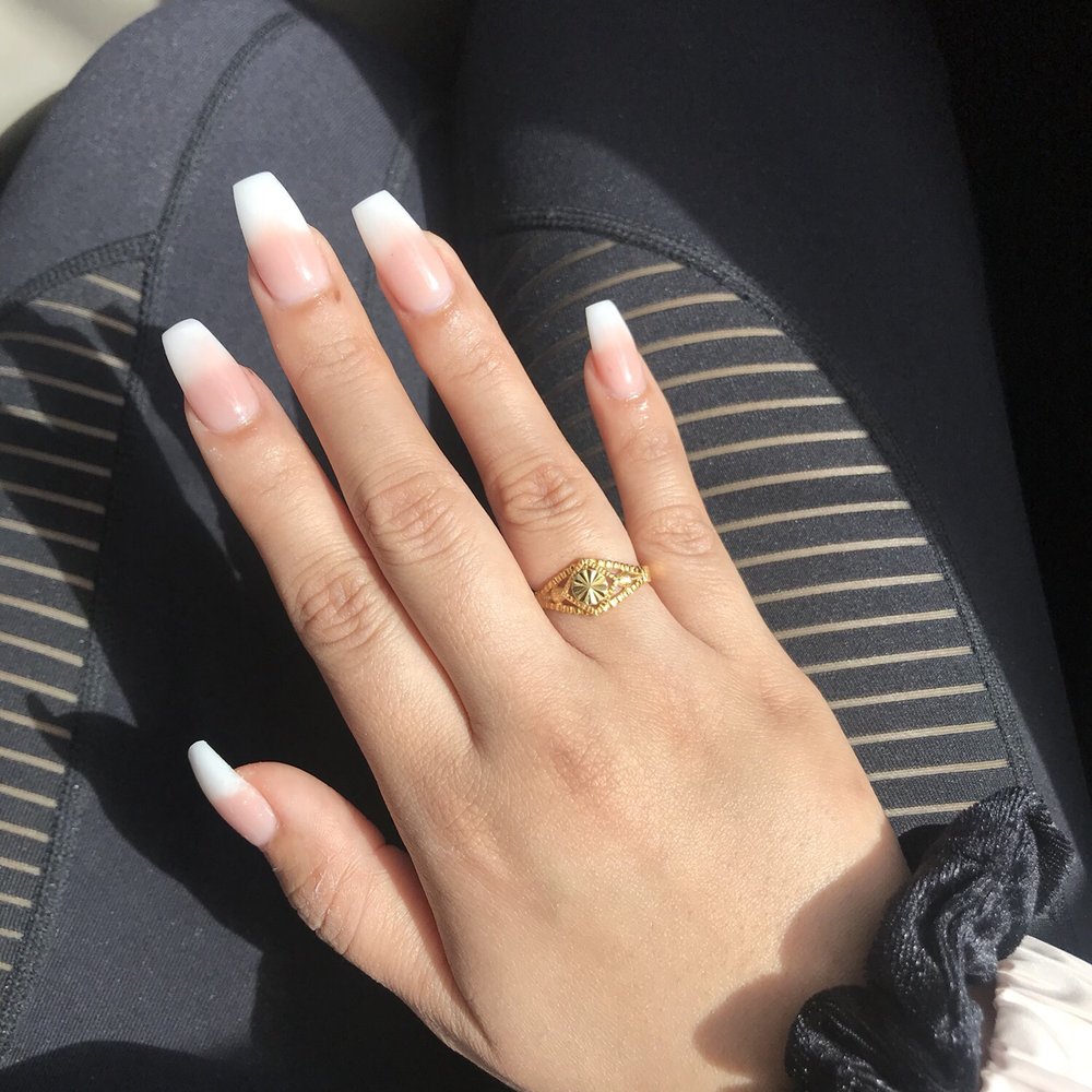 Nail & Relax Spa - Full set acrylics, coffin shape, pink & white ombre. ($55) - Nail Salons Near Me - San Diego, California