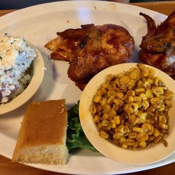 Park Avenue BBQ Grille - 1/2 white meat BBQ chicken with potato salad, corn and cornbread - Barbeque Near Me - Boynton Beach, Florida Park Avenue BBQ Grille - 1/2 white meat BBQ chicken with potato salad, corn and cornbread - Barbeque Near Me - Boynton Beach, Florida