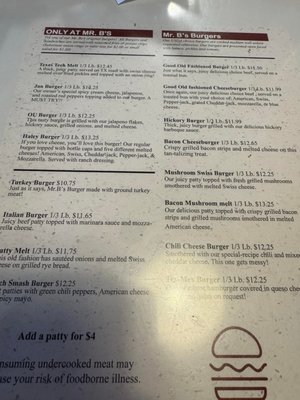 Menu photo 1 Mr B's Burger Pub Pantego, TX Menu photo 1 Mr B's Burger Pub Pantego, TX