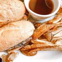 Mirror Lake Diner - French Dip (Aus Ju) with fries. Garlic Aioli in the side.