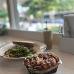Fitzy’s - ZA'ATAR EGGS, MATBUCHA & LABNEH Monkey bread and Fitz latte