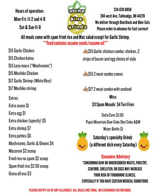 Menu photo 1 Aloha Kine Grindz Tallmadge, OH