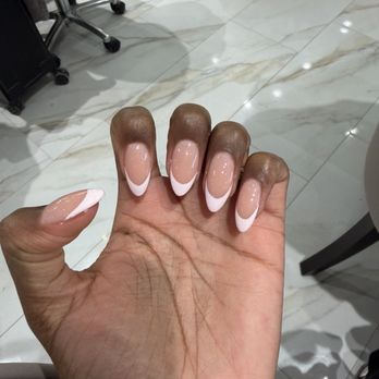 Cleopatra Nails - French tip with pink tips (DND gel coral castle #550) - Nail Salons Near Me - East Point, Georgia
