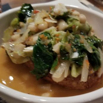 Vanda Cucina - Minestra - in the veg section of the menu, a bean and green soup poured over bread at your table. A little spicy and filling. - Italian Near Me - Warwick, Rhode Island Vanda Cucina - Minestra - in the veg section of the menu, a bean and green soup poured over bread at your table. A little spicy and filling. - Italian Near Me - Warwick, Rhode Island