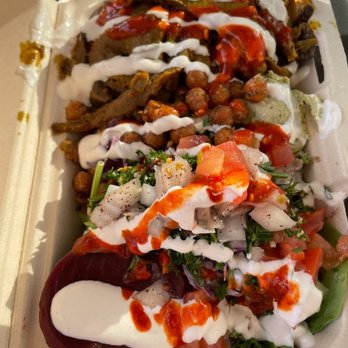 Hummus Way - Build-your-own-bowl, with mushroom shwarma, rice/couscous, hummus, hot sauce and tahini (vegan) - Mediterranean Near Me - Orange, California Hummus Way - Build-your-own-bowl, with mushroom shwarma, rice/couscous, hummus, hot sauce and tahini (vegan) - Mediterranean Near Me - Orange, California