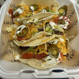 Beef tacos a very generous sized lunch that traveled very well Beef tacos a very generous sized lunch that traveled very well
