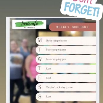 Innovate Nutrition - FREE Fit Camp , kids welcomed, accountability group ! Offered M-Wednesday 6:30pm and Saturday mornings 7:30am - Juice Bars & Smoothies Near Me - Santa Fe, Texas Innovate Nutrition - FREE Fit Camp , kids welcomed, accountability group ! Offered M-Wednesday 6:30pm and Saturday mornings 7:30am - Juice Bars & Smoothies Near Me - Santa Fe, Texas