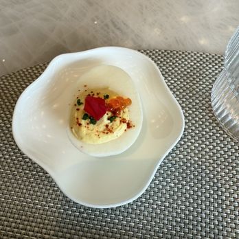 Le Jardinier - Deviled egg with smoked trout roe - French Near Me - Houston, Texas Le Jardinier - Deviled egg with smoked trout roe - French Near Me - Houston, Texas