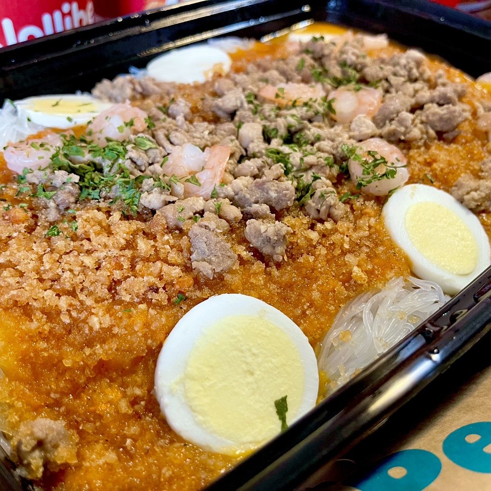 Jollibee - Palabok (lachon aka crackling dust) ground pork and shrimp. - Chicken Shop Near Me - Alhambra, California Jollibee - Palabok (lachon aka crackling dust) ground pork and shrimp. - Chicken Shop Near Me - Alhambra, California