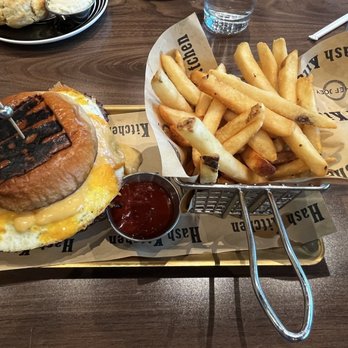 Hash Kitchen - Breakfast Burger with Fries - Waffles Near Me - Webster, Texas