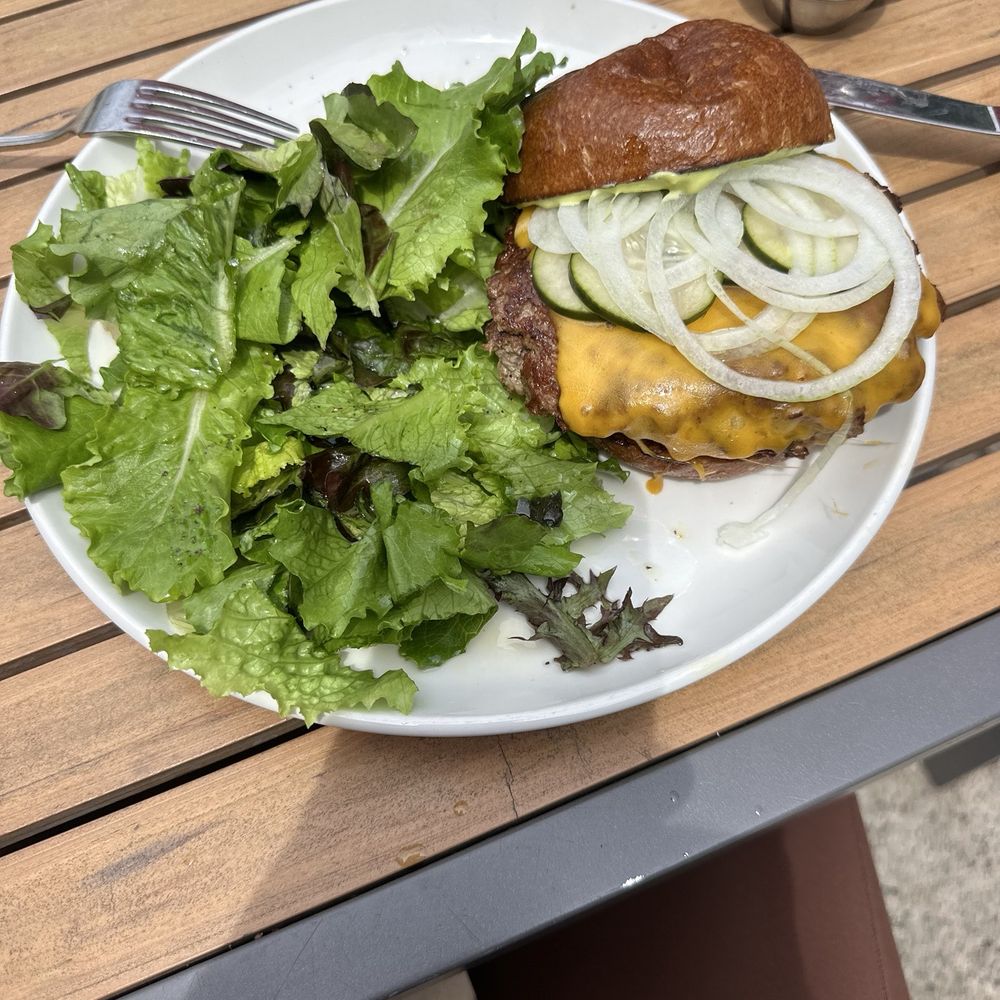 Burger and side greens ! Burger and side greens !