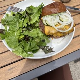 Burger and side greens ! Burger and side greens !